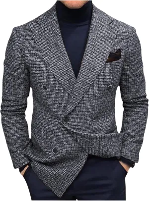 Mens Slim Fit Stylish Blazer Suit Jacket Double Breasted Modern Business Blazers Tuxedo Jacket Lightweight Sport Coat