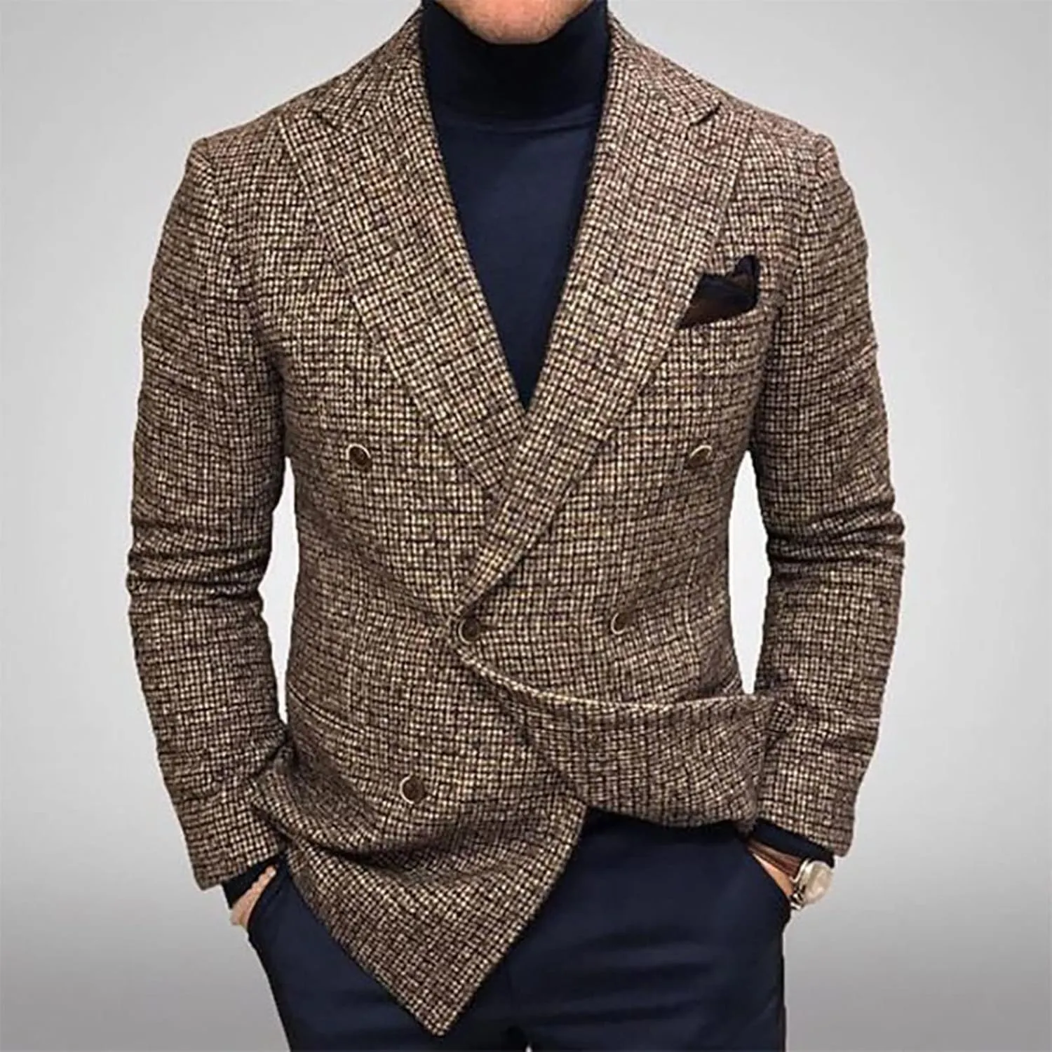 Mens Slim Fit Stylish Blazer Suit Jacket Double Breasted Modern Business Blazers Tuxedo Jacket Lightweight Sport Coat