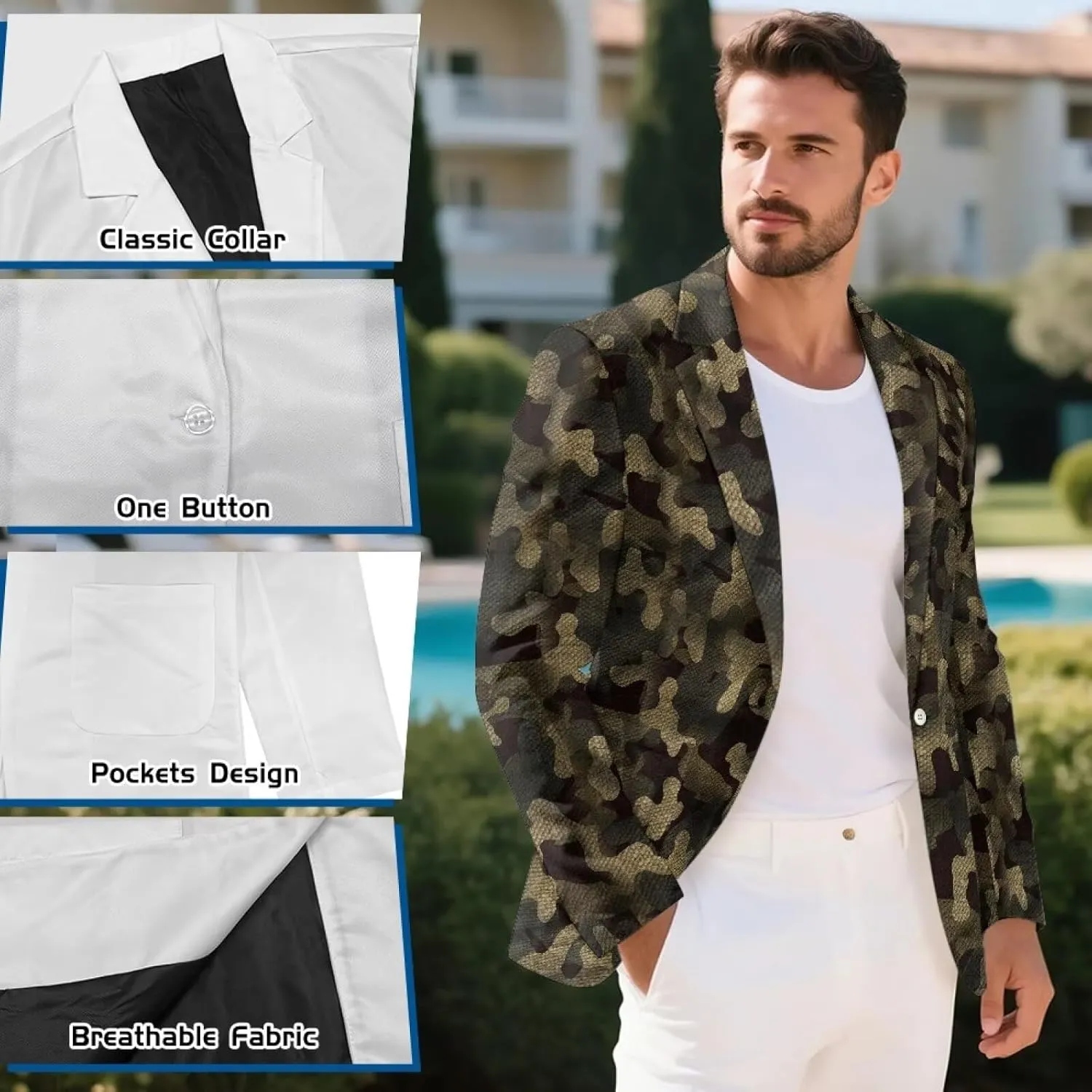 Mens Suit Jackets Casual One Button Slim Fit Blazers Suit Separate Sport Coats with Pockets for Wedding Prom Party