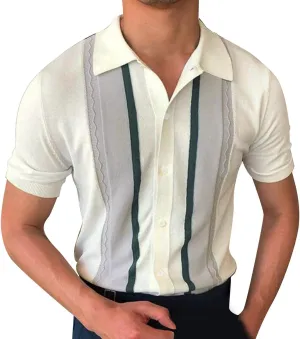 Mens Summer Striped Polos Golf Shirts Designer Pullover Modern Knit Shirts Slim Fit Short Sleeve Vintage Cardigans