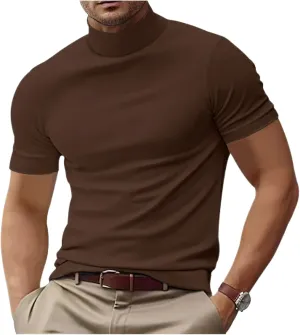 Mens T Shirt Short Sleeve Basic Mock Turtleneck Tshirts Slim Fit Undershirt Pullover Thermal Solid Shirts Tops Men
