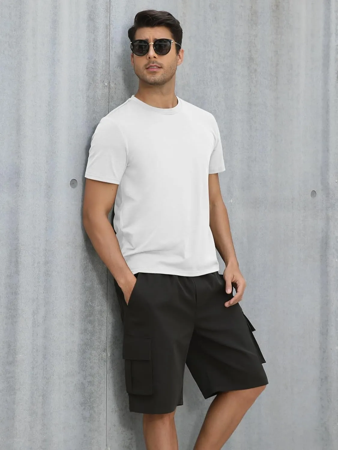Mens T-Shirts Multi Pack Crewneck Cotton Tee Short Sleeve Classic Longline T Shirts Basic Summer Tops