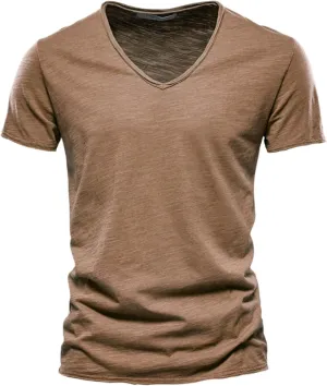 Men's V-Neck T-Shirts Soft Fitted Premium Classic Tee Men's T Shirts Cotton Hipster Hip Hop Longline Crewneck T-Shirt