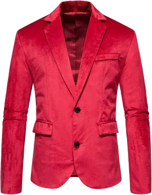 Men's Velvet Blazer Notched Lapel Two Button Slim Fit Velour Vintage Tuxedo Jacket for Prom Wedding Party Dinner