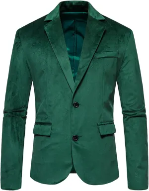 Men's Velvet Blazer Notched Lapel Two Button Slim Fit Velour Vintage Tuxedo Jacket for Prom Wedding Party Dinner