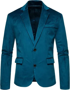 Men's Velvet Blazer Notched Lapel Two Button Slim Fit Velour Vintage Tuxedo Jacket for Prom Wedding Party Dinner