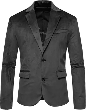 Men's Velvet Blazer Notched Lapel Two Button Slim Fit Velour Vintage Tuxedo Jacket for Prom Wedding Party Dinner