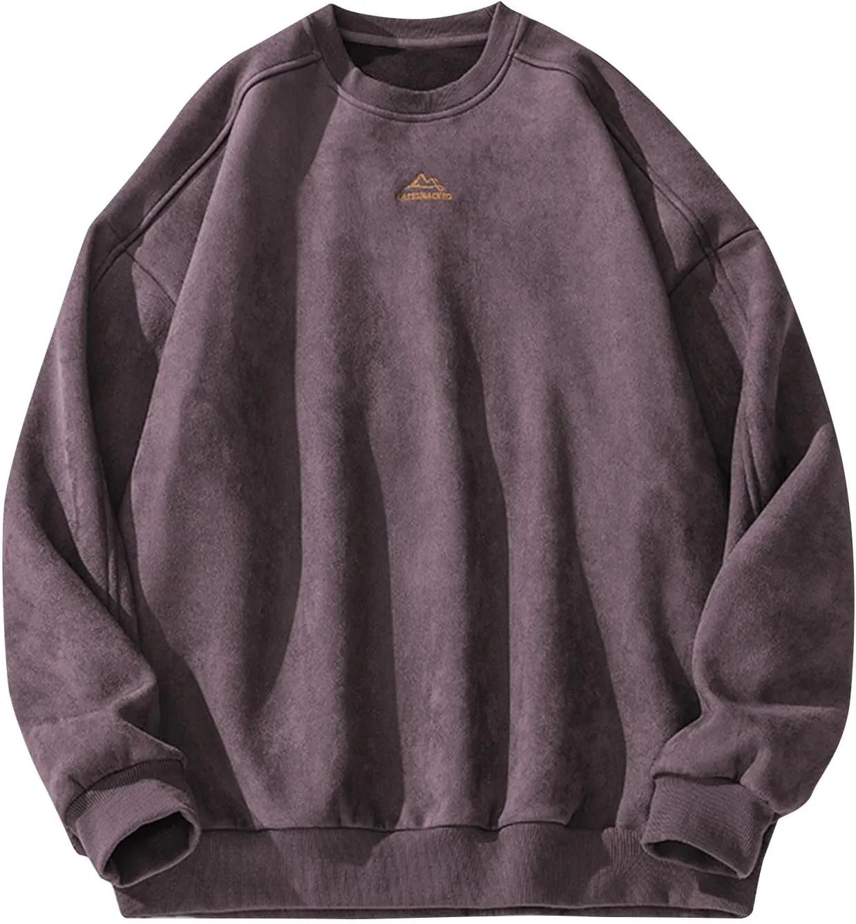 Mens Vintage Crew Neck Sweatshirts Loose Oversized T-Shirt Drop Shoulder Long Sleeve Sweatshirt Suede Pullover