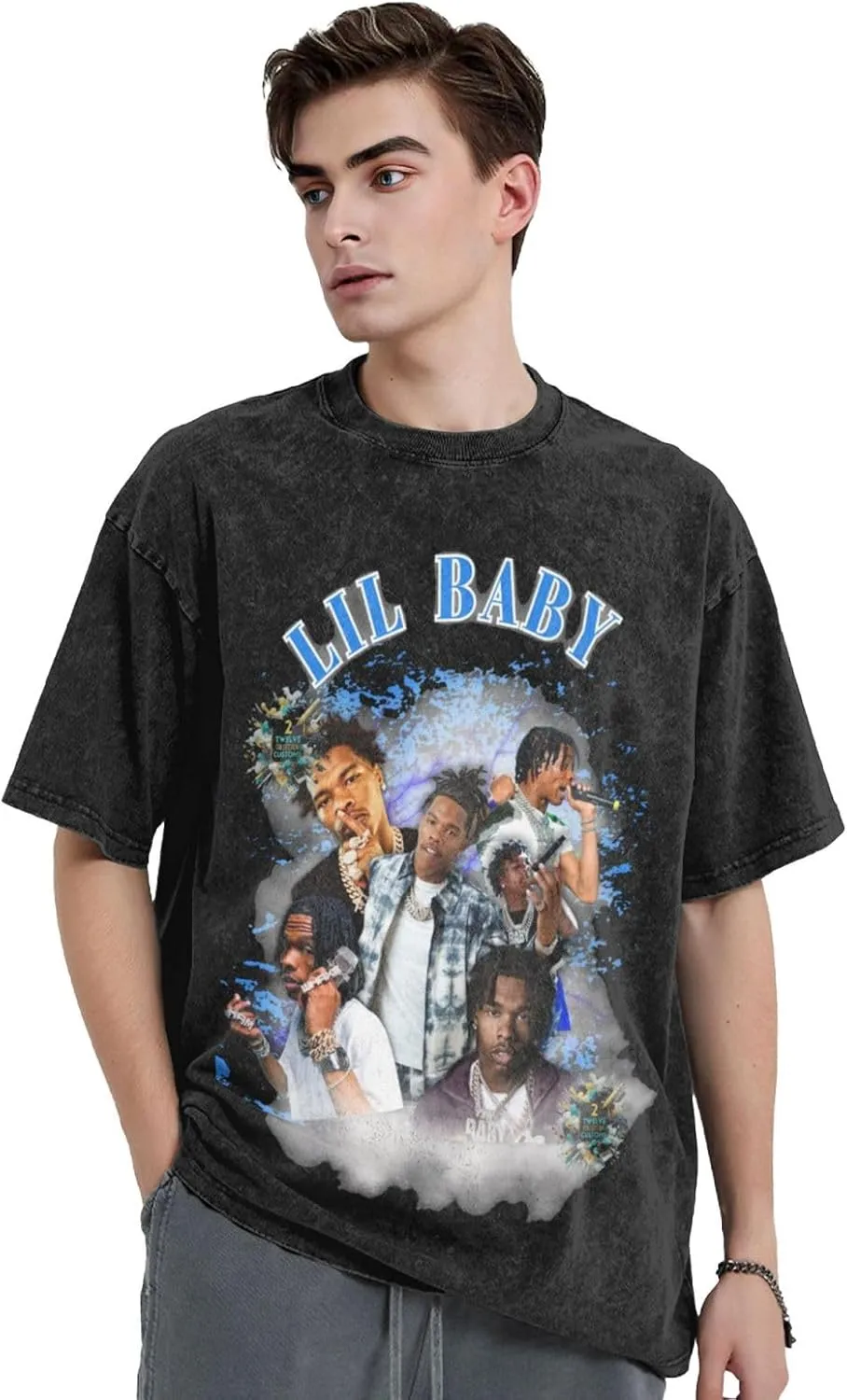 Men's Vintage Oversized Drop Shoulder Funny T-Shirts Loose Wash Solid Tees Top