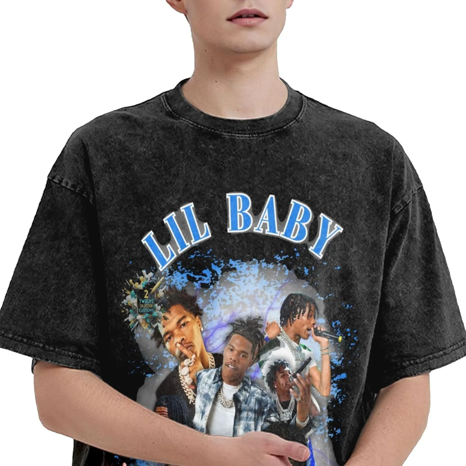 Men's Vintage Oversized Drop Shoulder Funny T-Shirts Loose Wash Solid Tees Top