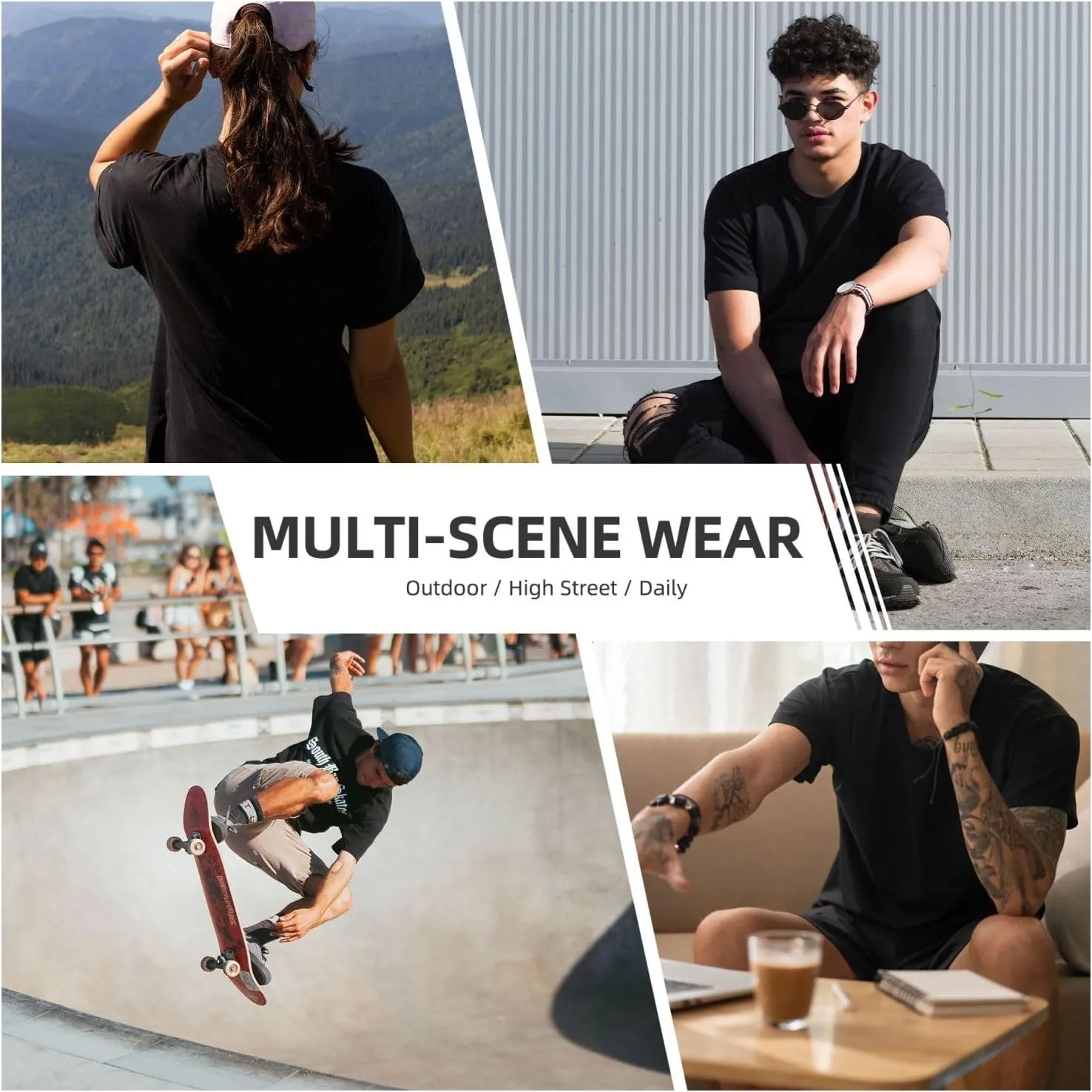 Men's Vintage Oversized Drop Shoulder Funny T-Shirts Loose Wash Solid Tees Top