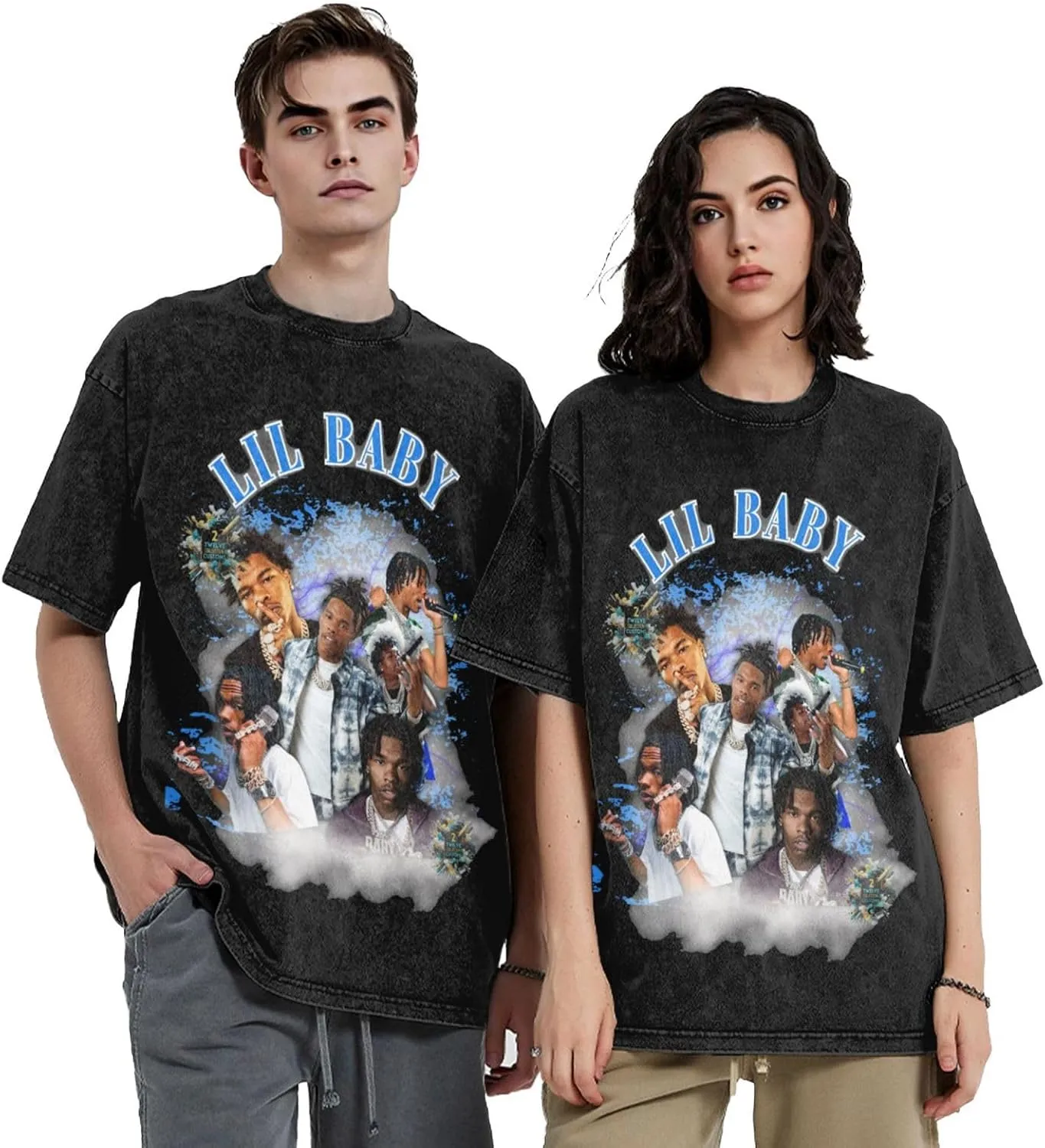 Men's Vintage Oversized Drop Shoulder Funny T-Shirts Loose Wash Solid Tees Top