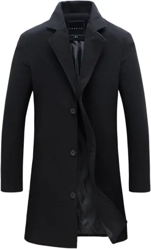 Men's Wool Blend Coat for Winter Casual Single Breasted Overcoat Mid Length Business Jackets Office Trench Coat 2024