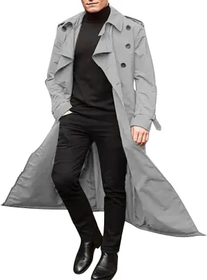 Men's Wool Blend Windbreaker Single-Breasted Notched Lapel Midi-Length Pea Top Warm Knee-Length Woolen Coat