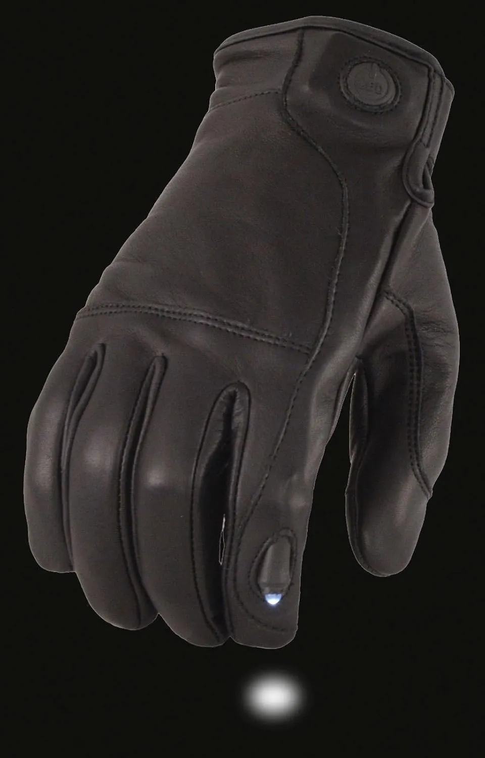 Milwaukee Men's Motorcycle Led Finger Lights blk Leather Gloves with Touch Screen Fingers