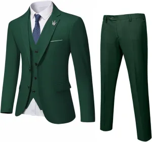 MrSure Men’s 3 Piece Suit Blazer, Slim Fit Tux with 2 Button, Jacket Vest Pants & Tie Set for Party, Wedding and Business