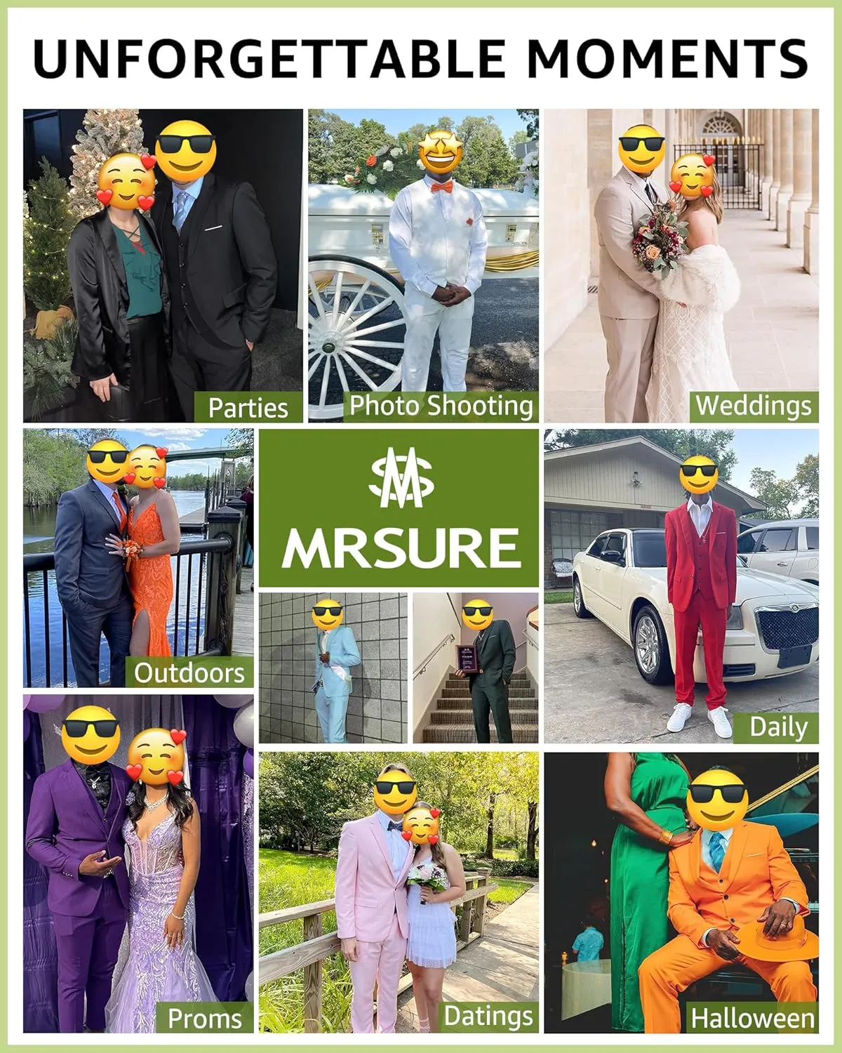MrSure Men’s 3 Piece Suit Blazer, Slim Fit Tux with One Button, Jacket Vest Pants & Tie Set for Party, Wedding and Business