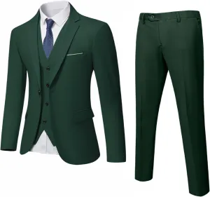 MrSure Men’s 3 Piece Suit Blazer, Slim Fit Tux with One Button, Jacket Vest Pants & Tie Set for Party, Wedding and Business