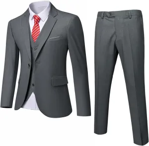 MrSure Men’s 3 Piece Suit Blazer, Slim Fit Tux with One Button, Jacket Vest Pants & Tie Set for Party, Wedding and Business