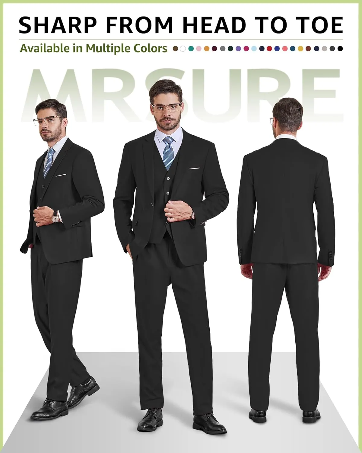 MrSure Men’s 3 Piece Suit Blazer, Slim Fit Tux with One Button, Jacket Vest Pants & Tie Set for Party, Wedding and Business