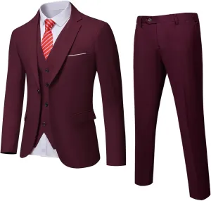 MrSure Men’s 3 Piece Suit Blazer, Slim Fit Tux with One Button, Jacket Vest Pants & Tie Set for Party, Wedding and Business