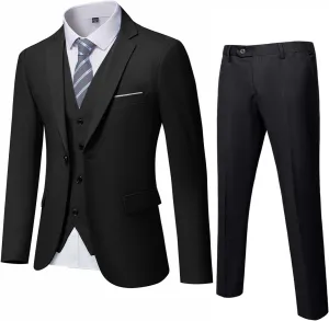 MrSure Men’s 3 Piece Suit Blazer, Slim Fit Tux with One Button, Jacket Vest Pants & Tie Set for Party, Wedding and Business