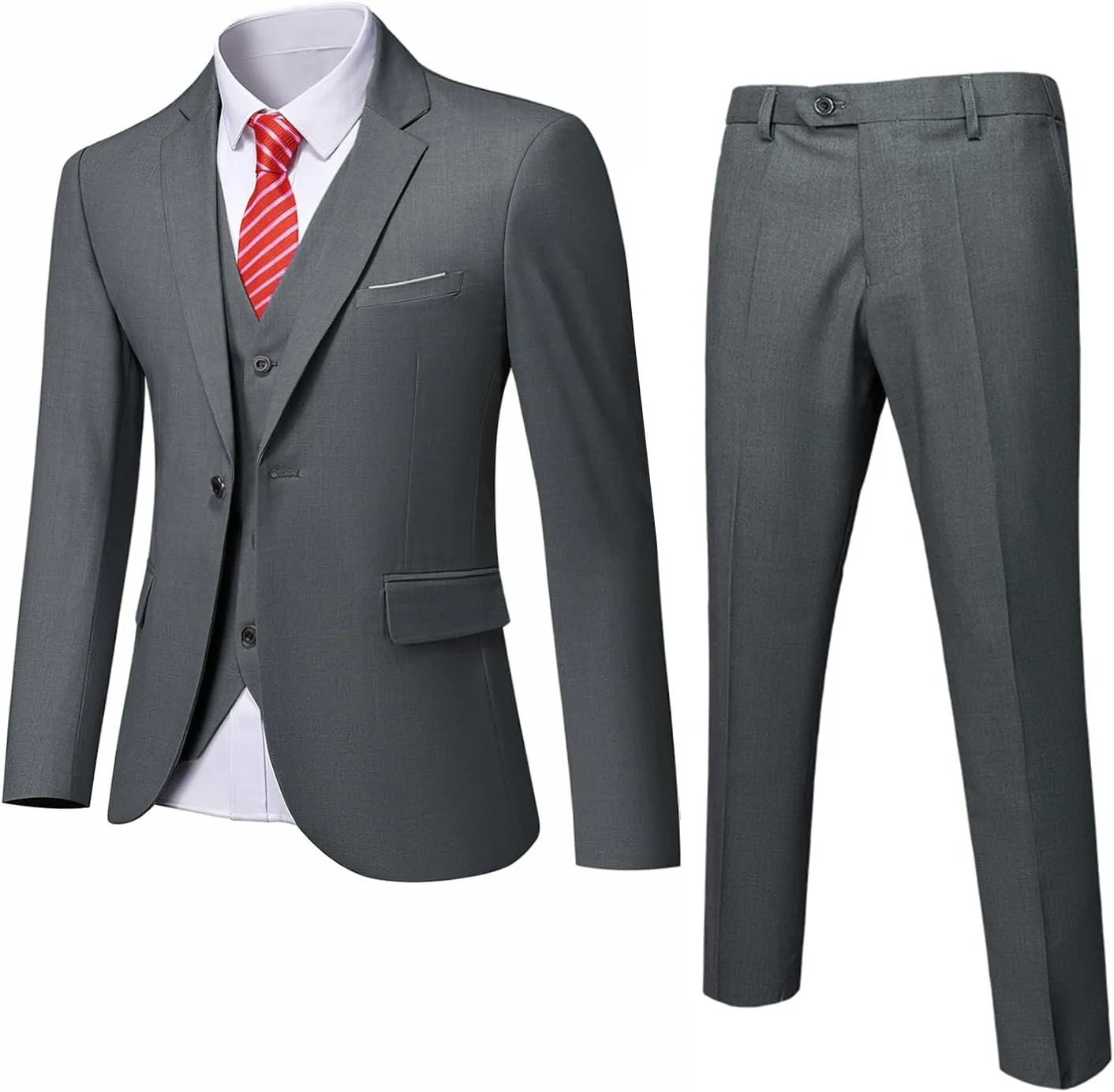 MrSure Men’s 3 Piece Suit Blazer, Slim Fit Tux with One Button, Jacket Vest Pants & Tie Set for Party, Wedding and Business