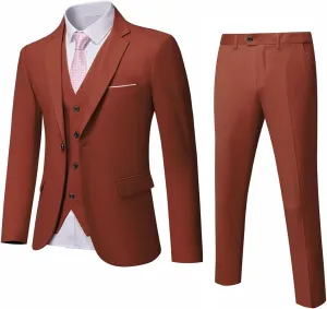MrSure Men’s 3 Piece Suit Blazer, Slim Fit Tux with One Button, Jacket Vest Pants & Tie Set for Party, Wedding and Business