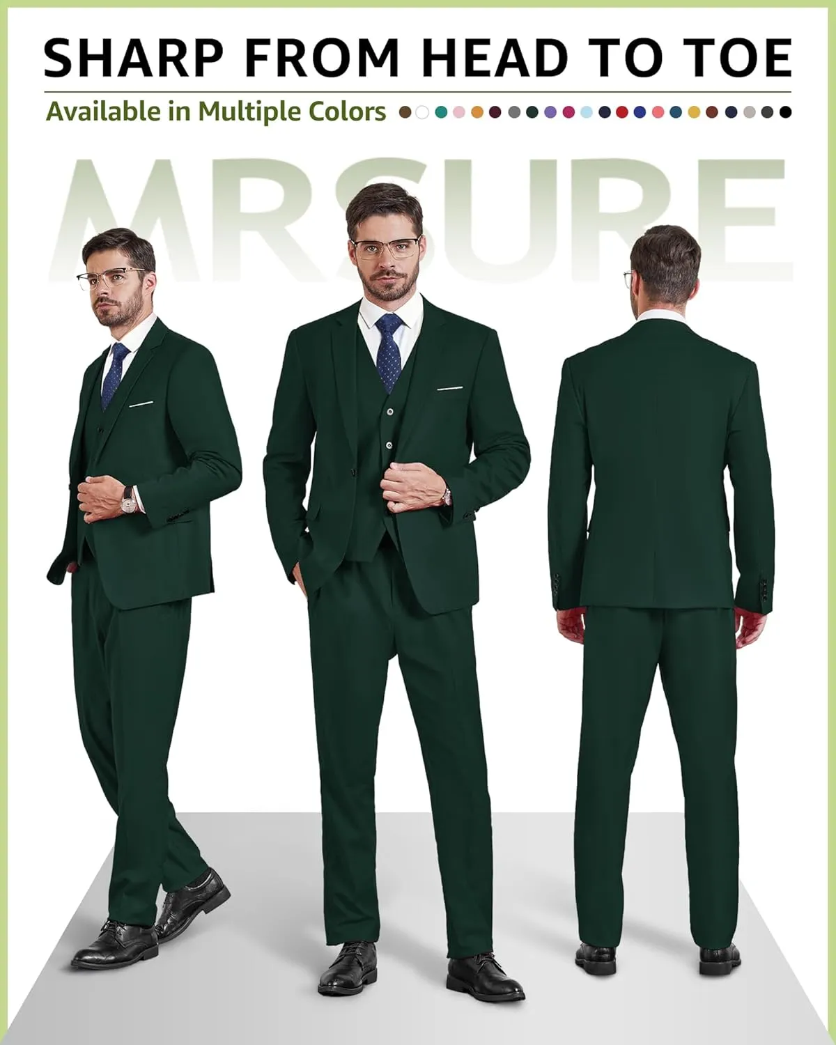 MrSure Men’s 3 Piece Suit Blazer, Slim Fit Tux with One Button, Jacket Vest Pants & Tie Set for Party, Wedding and Business