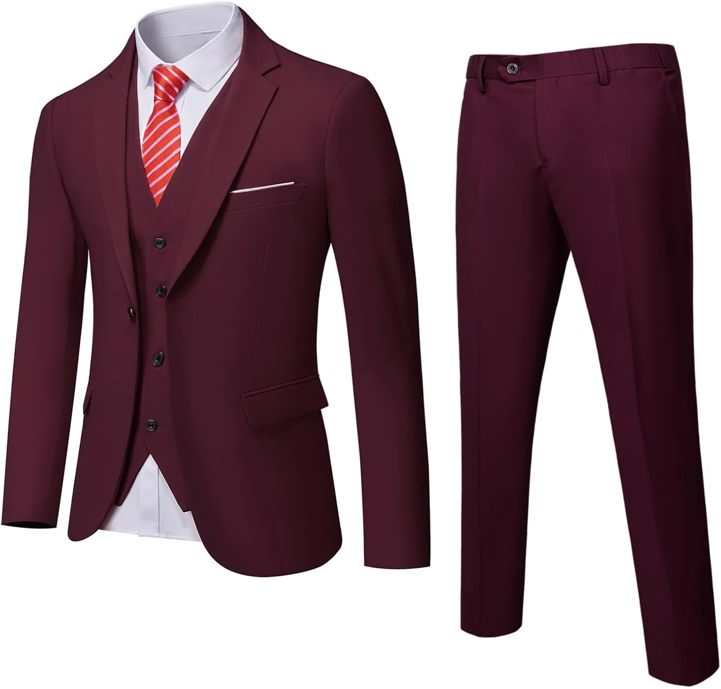 MrSure Men’s 3 Piece Suit Blazer, Slim Fit Tux with One Button, Jacket Vest Pants & Tie Set for Party, Wedding and Business