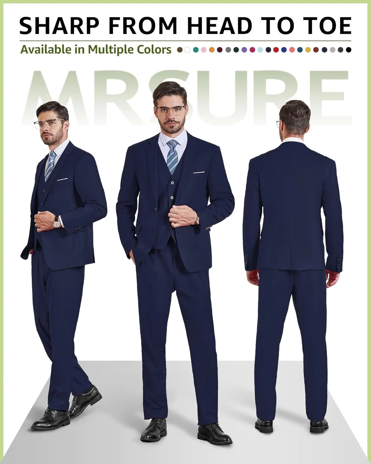 MrSure Men’s 3 Piece Suit Blazer, Slim Fit Tux with One Button, Jacket Vest Pants & Tie Set for Party, Wedding and Business