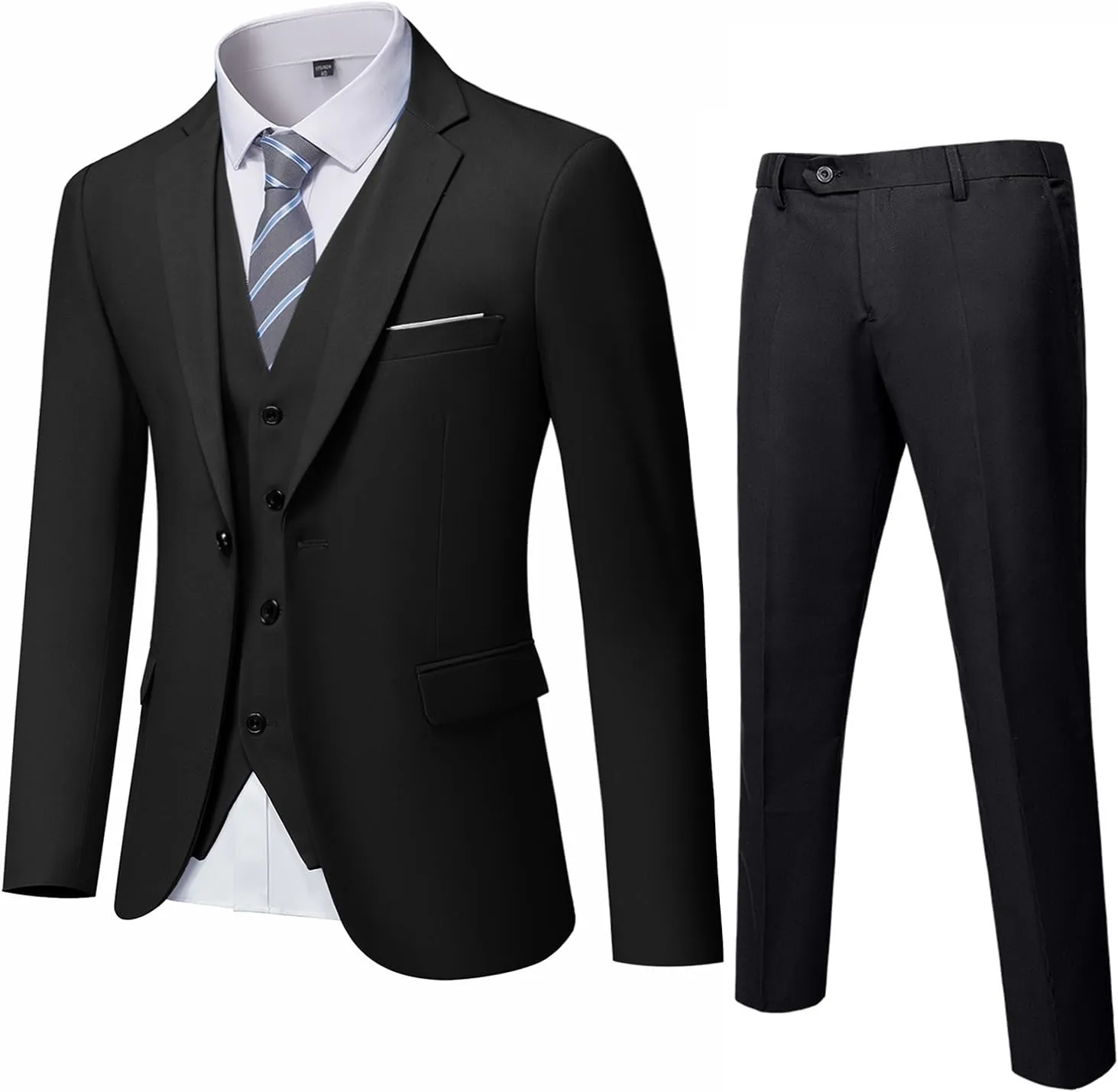 MrSure Men’s 3 Piece Suit Blazer, Slim Fit Tux with One Button, Jacket Vest Pants & Tie Set for Party, Wedding and Business