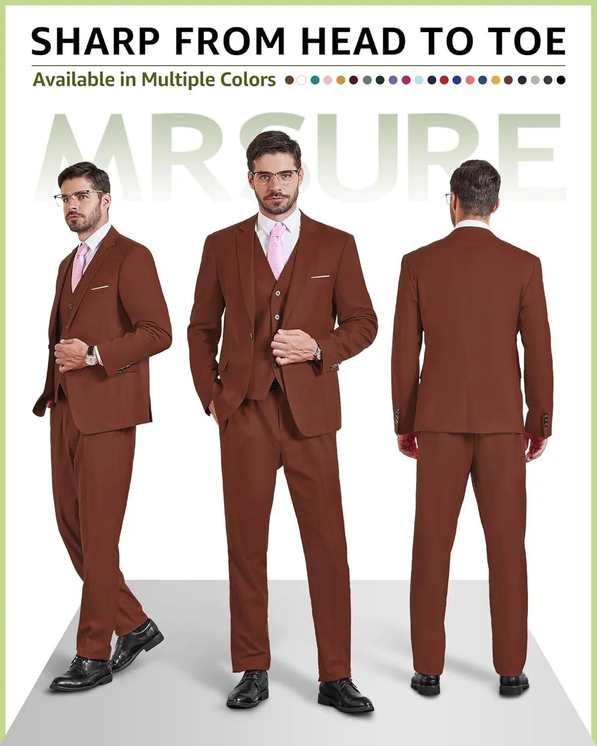 MrSure Men’s 3 Piece Suit Blazer, Slim Fit Tux with One Button, Jacket Vest Pants & Tie Set for Party, Wedding and Business