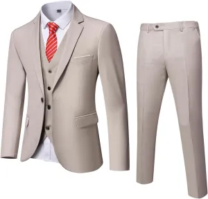 MrSure Men’s 3 Piece Suit Blazer, Slim Fit Tux with One Button, Jacket Vest Pants & Tie Set for Party, Wedding and Business