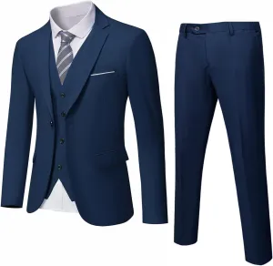 MrSure Men’s 3 Piece Suit Blazer, Slim Fit Tux with One Button, Jacket Vest Pants & Tie Set for Party, Wedding and Business