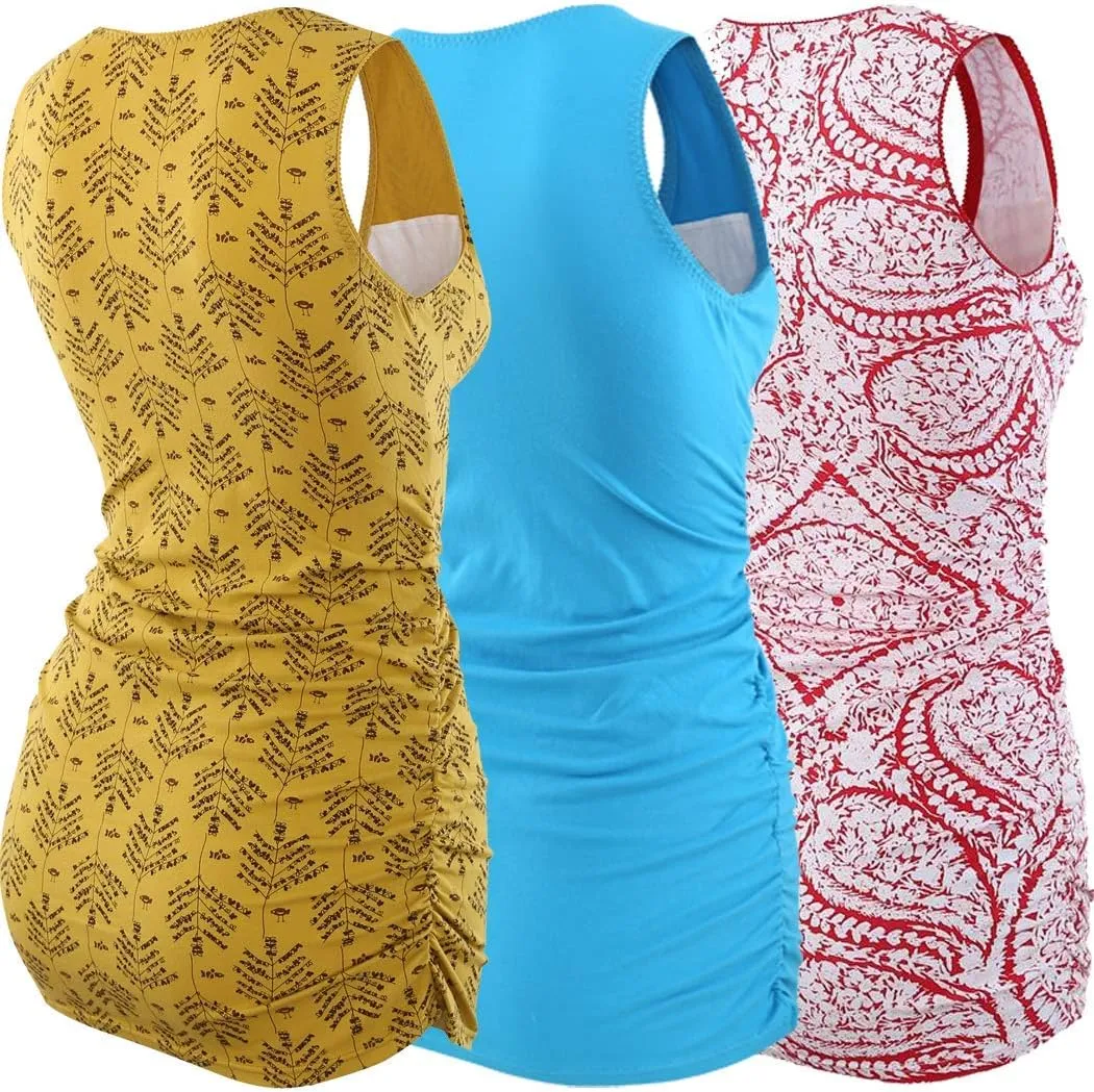 Nursing Maternity Top, Pregnant Breastfeeding Shirt, Women's Cotton V Neck Ruched Waist Double Layered Postpartum Tank