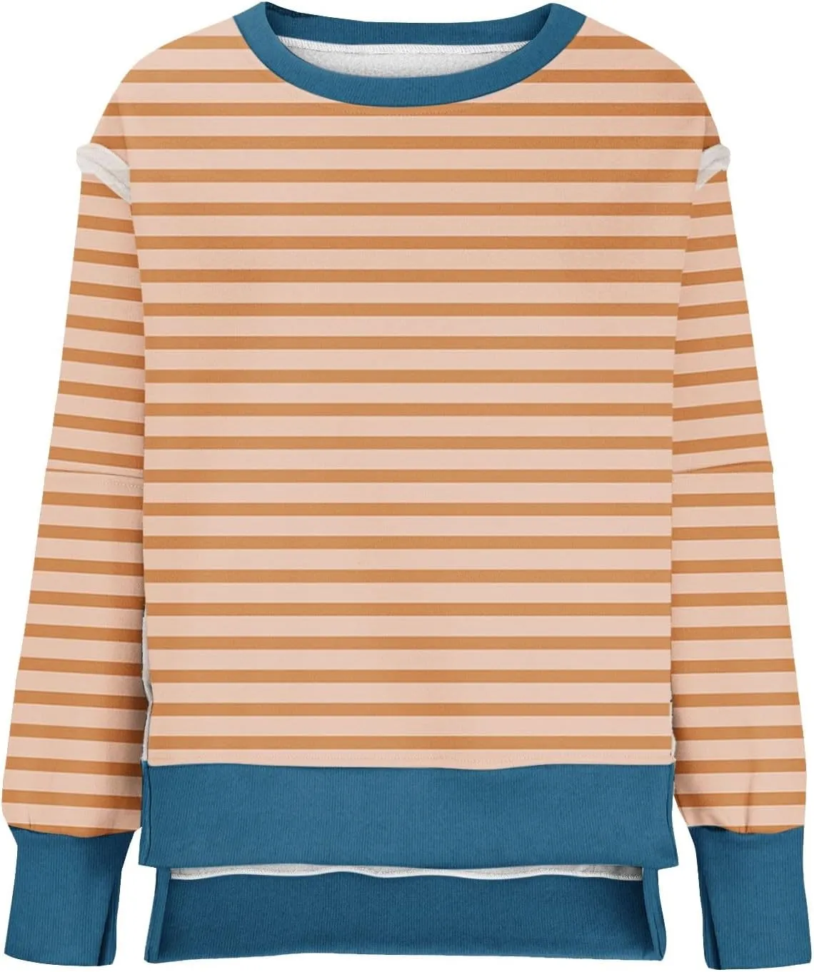 Oversize Splicing Striped Sweatshirts for Womens Pullover Tops Trendy Round Neck Long Sleeve Casual Soft Sweatshirt