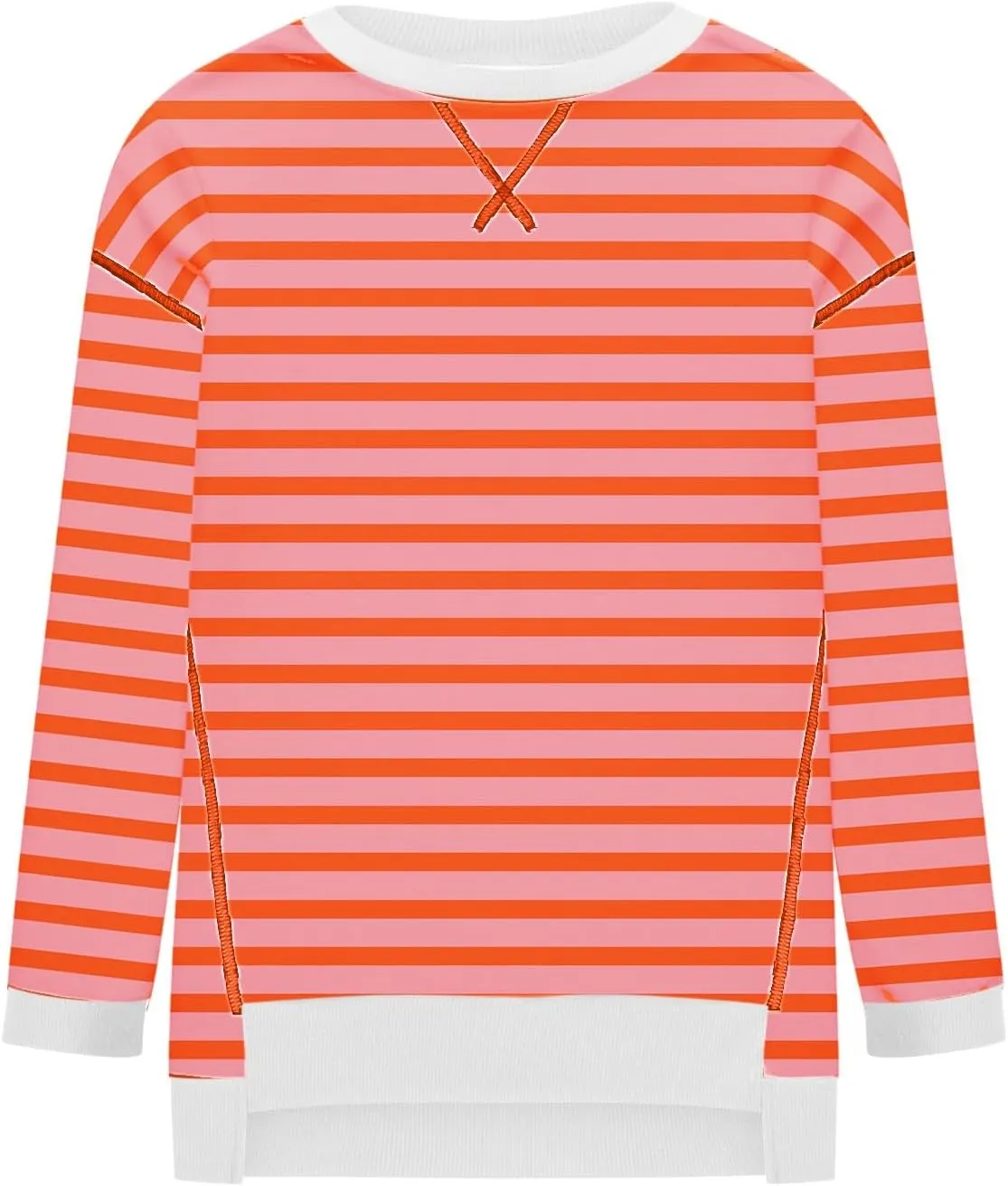 Oversize Splicing Striped Sweatshirts for Womens Pullover Tops Trendy Round Neck Long Sleeve Casual Soft Sweatshirt