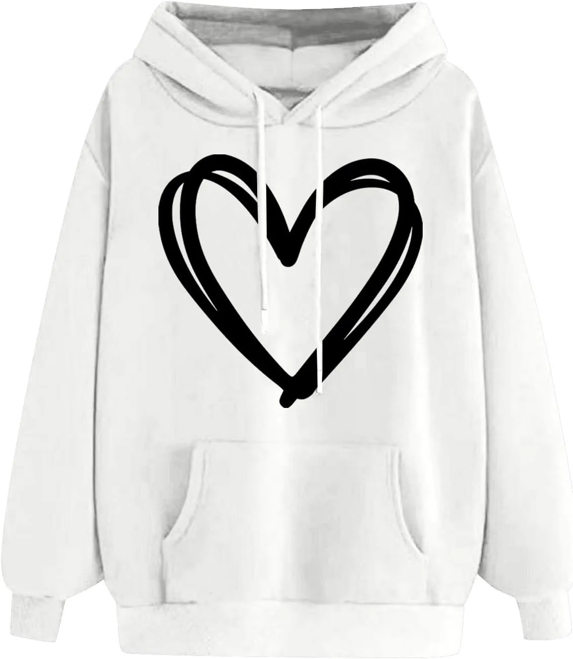 Oversized Women's Hoodies Print Love Heart 2024 Fashion Drawstring Long Sleeve Solid Pullover Sweatshirt with Pockets