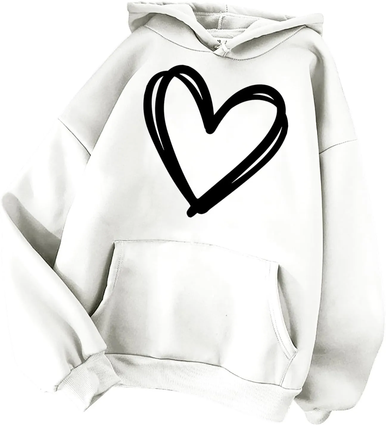 Oversized Women's Hoodies Print Love Heart 2024 Fashion Drawstring Long Sleeve Solid Pullover Sweatshirt with Pockets