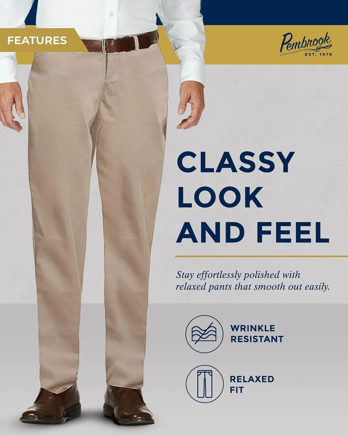Pembrook Mens Elastic Waist Pants for Seniors with Zipper and Button - Relax Fit Elastic Waist Jeans for Men