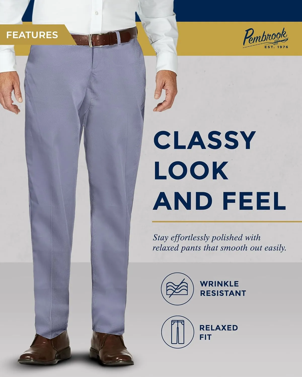 Pembrook Mens Elastic Waist Pants for Seniors with Zipper and Button - Relax Fit Elastic Waist Jeans for Men