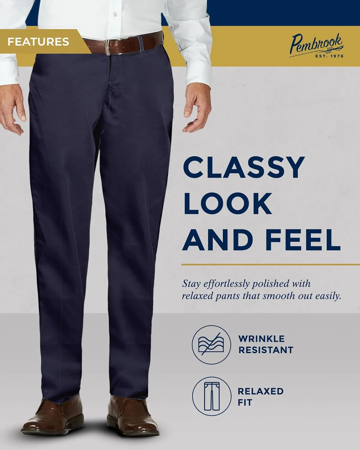 Pembrook Mens Elastic Waist Pants for Seniors with Zipper and Button - Relax Fit Elastic Waist Jeans for Men