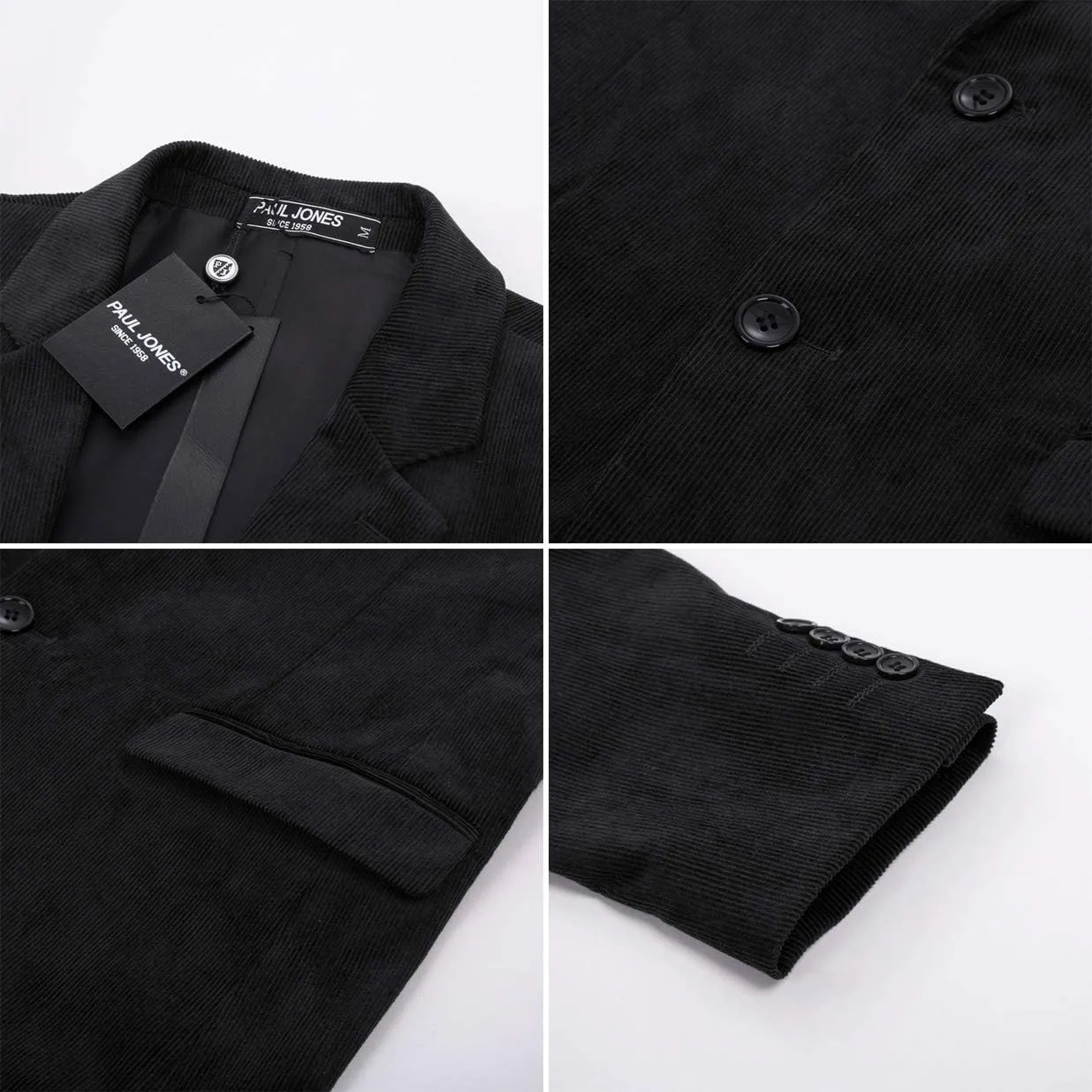 PJ PAUL JONES Mens Corduroy Blazer Jackets Slim Fit Two Button Casual Sports Coat