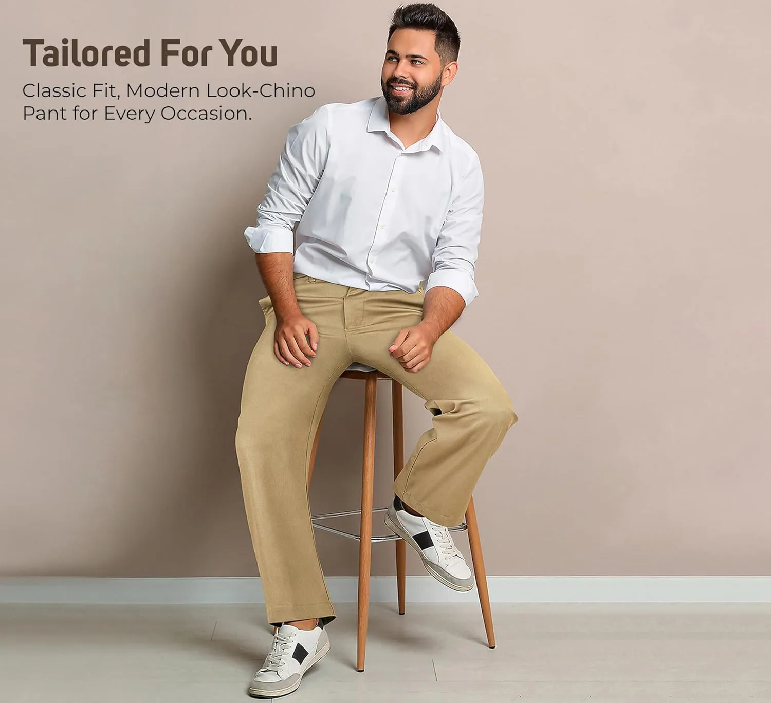 ROYALE LINENS Men's Classic-Fit Wrinkle-Resistant Flat-Front Chino Pant