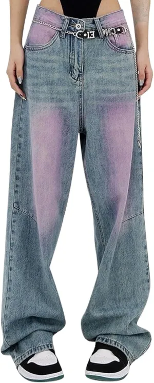 sdbrld Jeans for Women Baggy,Womens Mid Rise Jeans Wide Leg Loose Boyfriend Denim Harem Cropped Pant Vintage Barrel Jeans Y2k