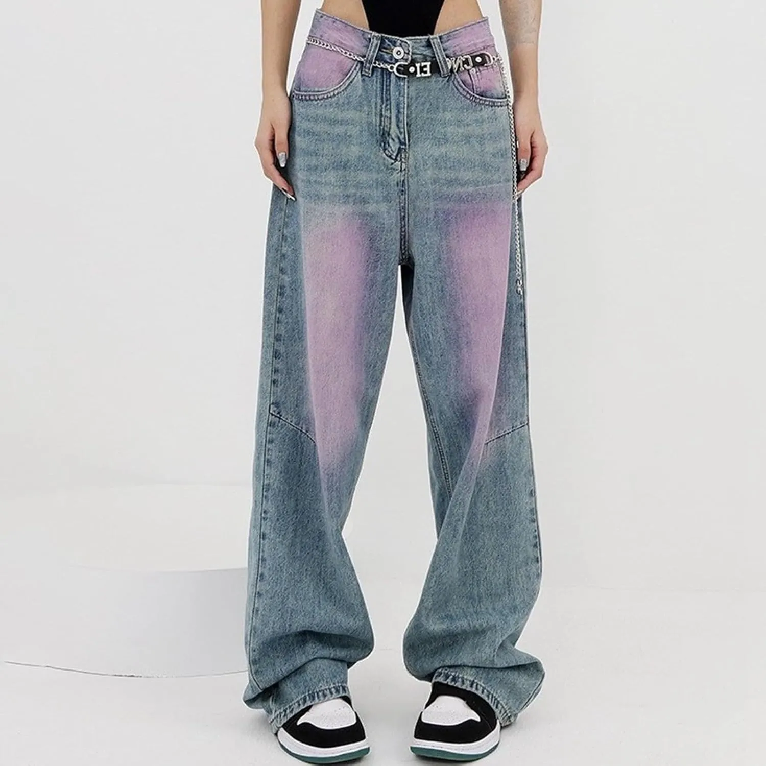 sdbrld Jeans for Women Baggy,Womens Mid Rise Jeans Wide Leg Loose Boyfriend Denim Harem Cropped Pant Vintage Barrel Jeans Y2k