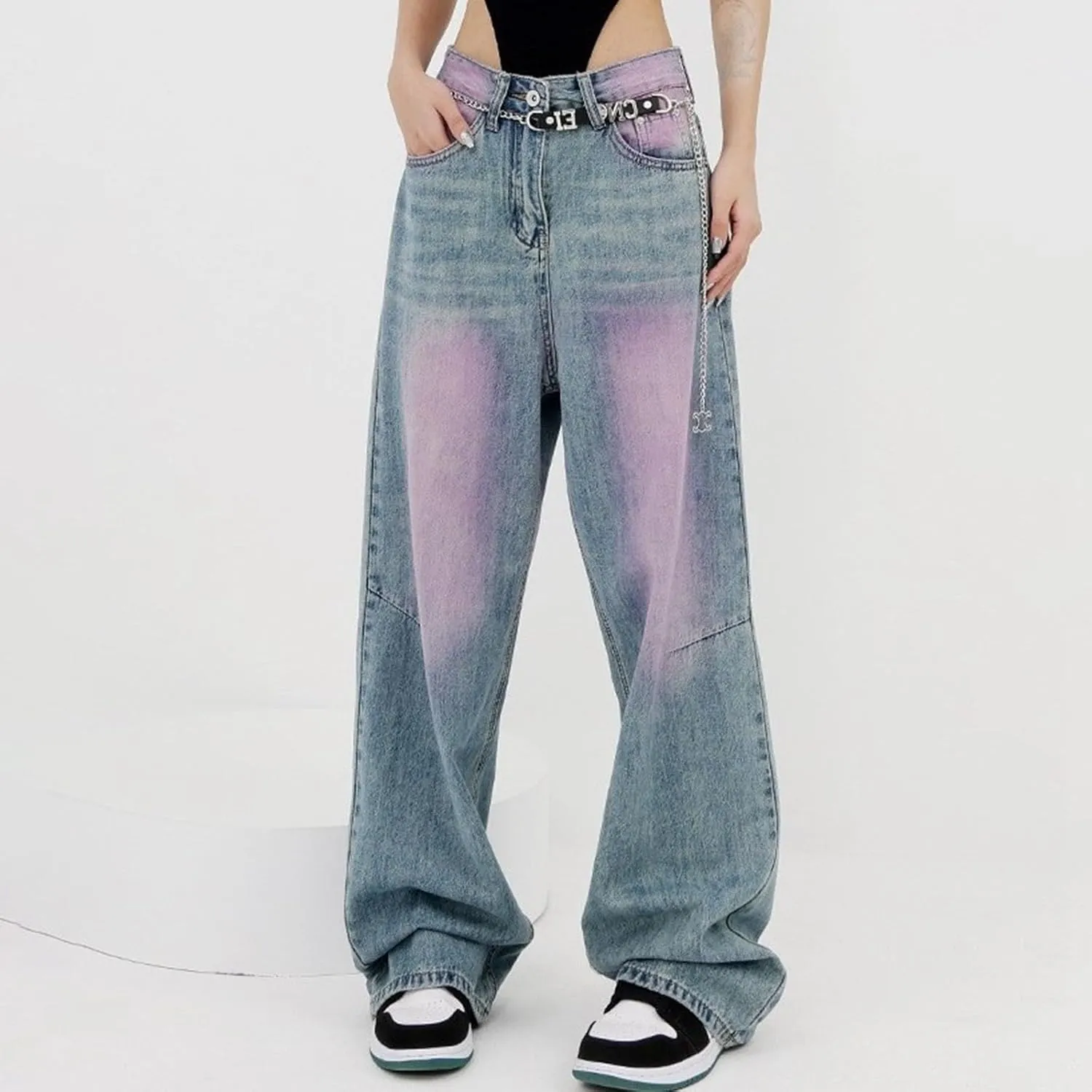 sdbrld Jeans for Women Baggy,Womens Mid Rise Jeans Wide Leg Loose Boyfriend Denim Harem Cropped Pant Vintage Barrel Jeans Y2k