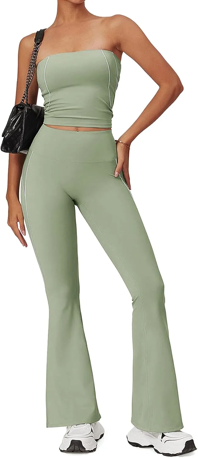 SEASUM Flare Leggings for Women High Waisted Exposed Contour Stitching Bell Bottom Yoga Pants