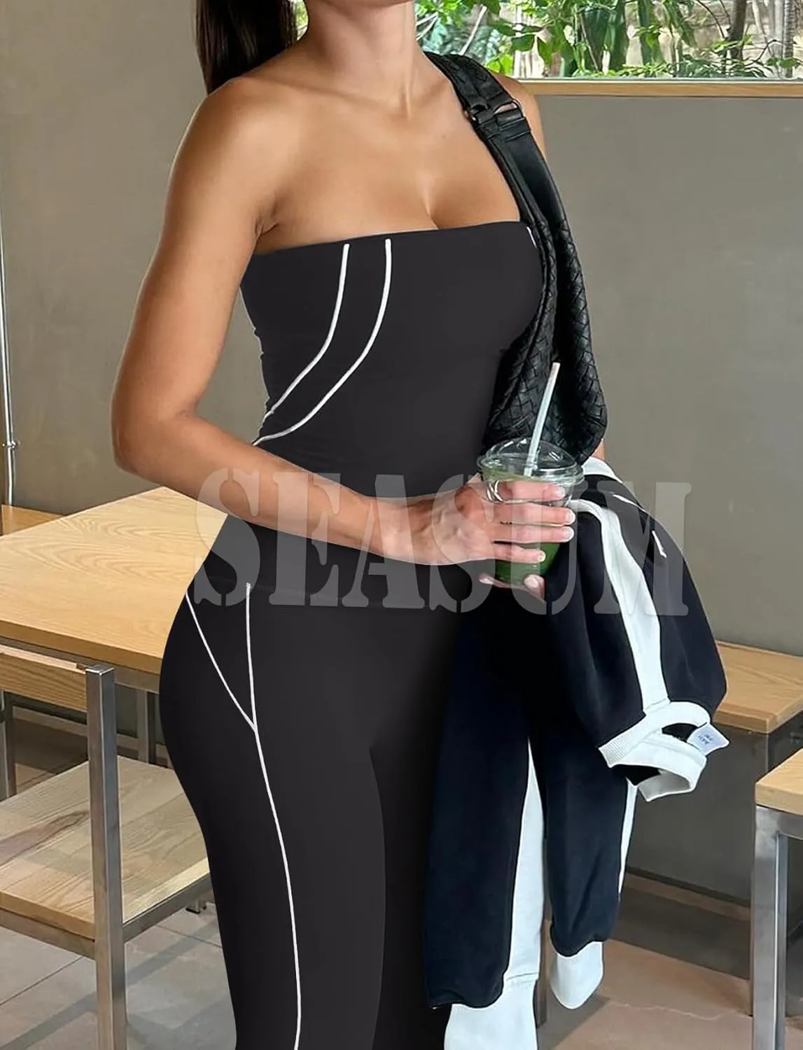 SEASUM Flare Leggings for Women High Waisted Exposed Contour Stitching Bell Bottom Yoga Pants